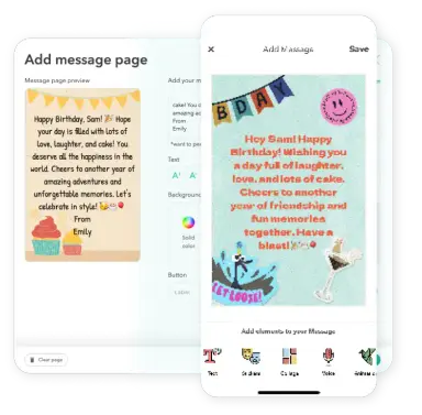 Personalize your card with messages and stickers