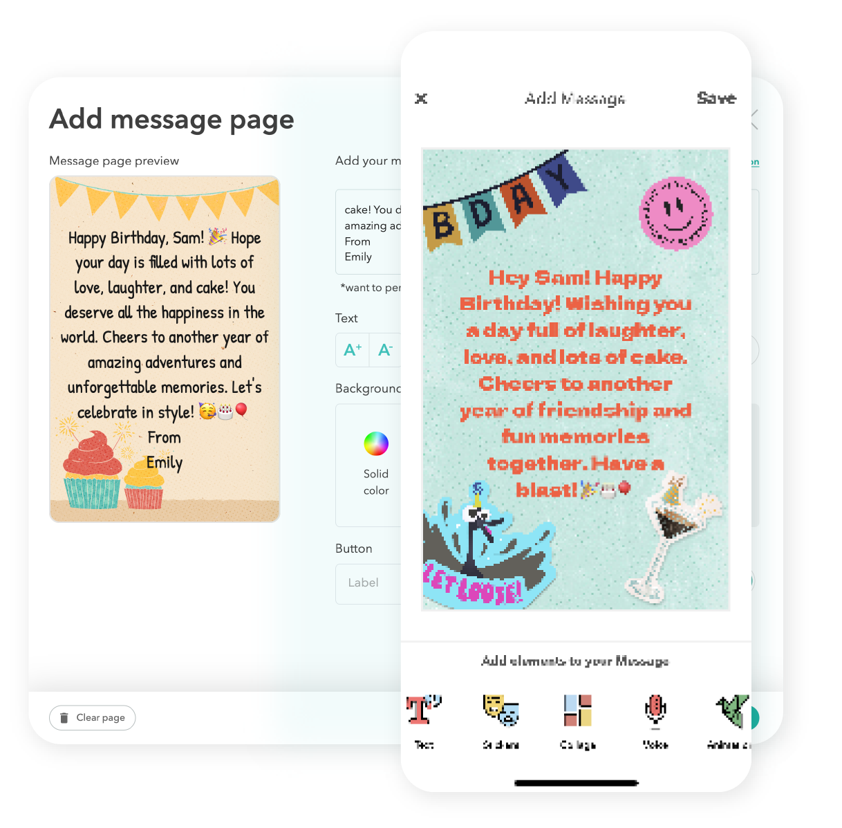 Personalize your card with messages and stickers